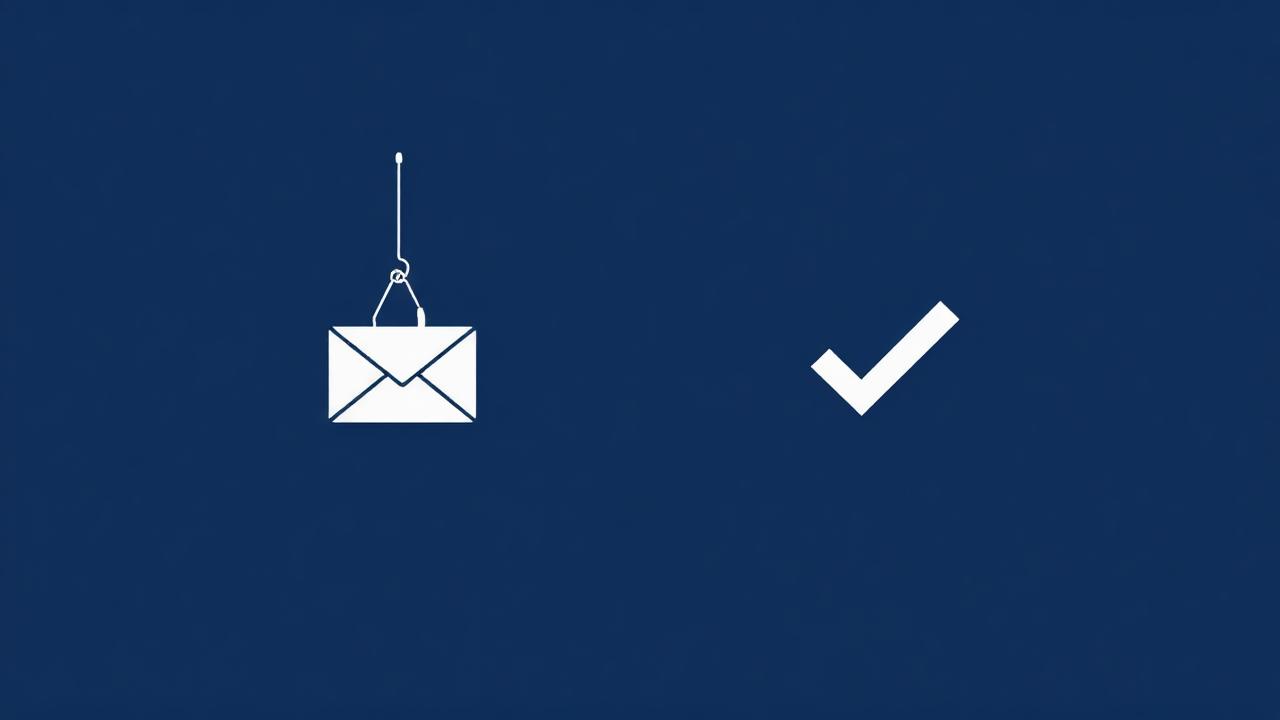 Phishing hook lifting an email beside a security checkmark